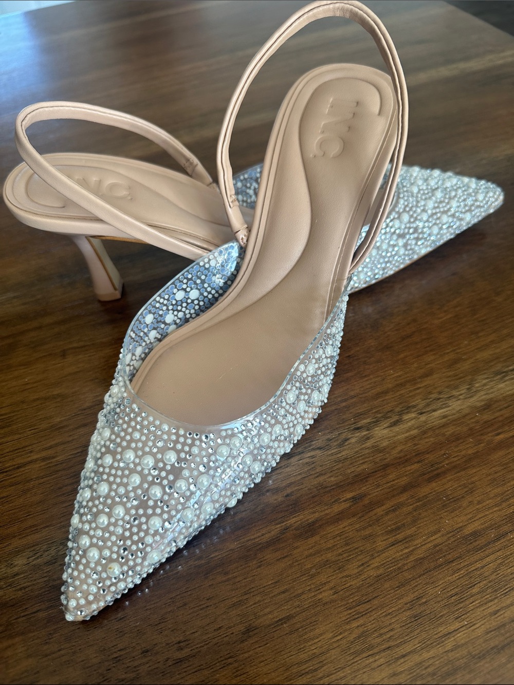 INC International Concepts Geosepa Pearl Rhinestone Slingback Pumps Size 7